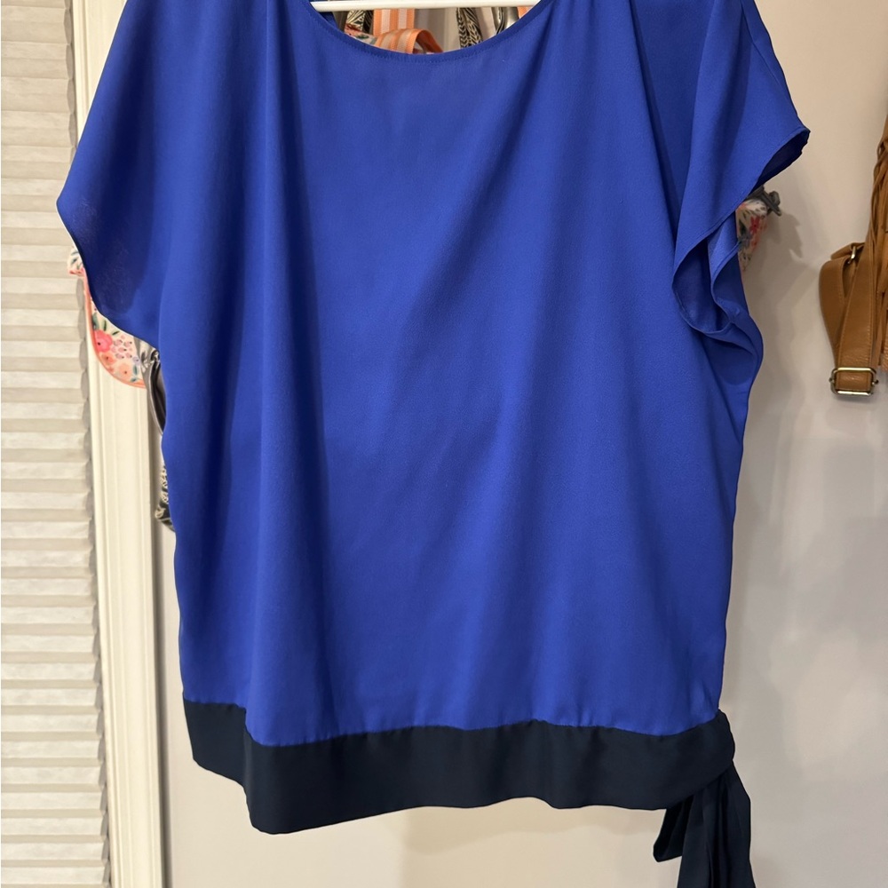Ann Taylor Blue Boxy Tie Front Blouse